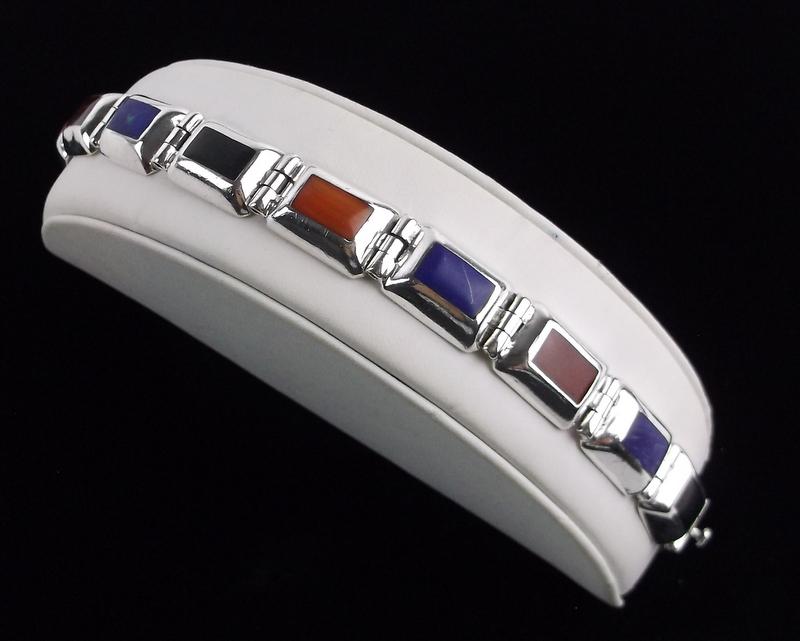 Mint Vint Thick Taxco Sterling Lapis Bracelet 7.5" TM247 (1 of 4)