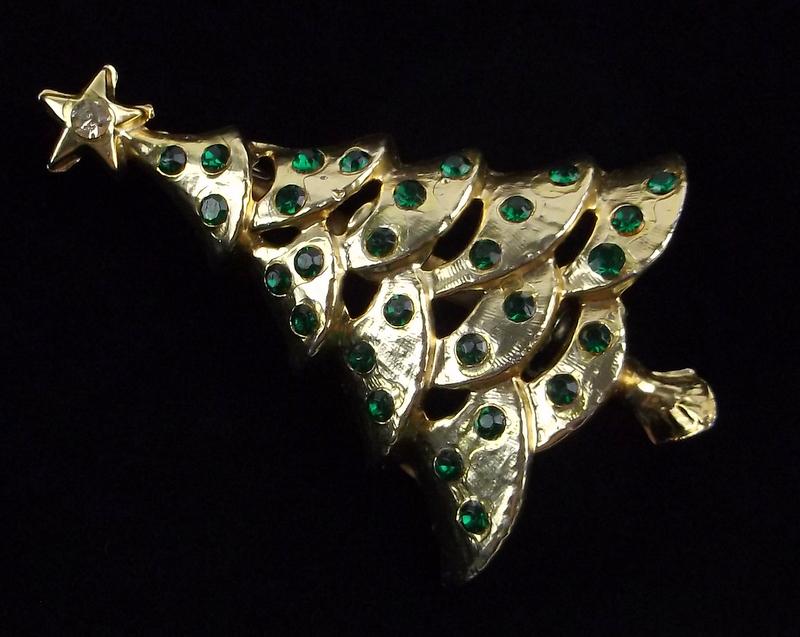 Mint Vint Enameled Rhinestone Christmas Tree Brooch (1 of 3)