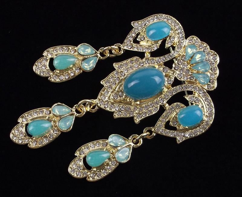 Mint Enameled Rhinestone Elegant Drop Brooch (1 of 2)