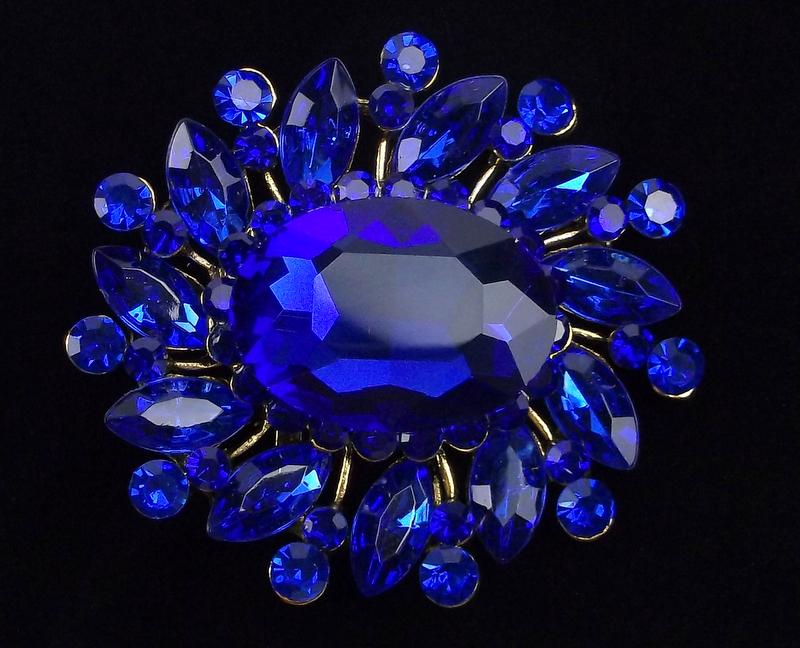 Mint Cobalt Blue Stunning Rhinestone Brooch (1 of 2)