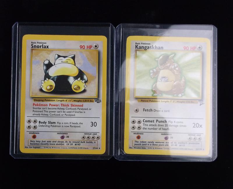 Vintage 1999-00 Pokemon Snorlax Kangaskhan Rares Lot: A Vintage Pokemon Original Card in Top Loader and penny sleeve