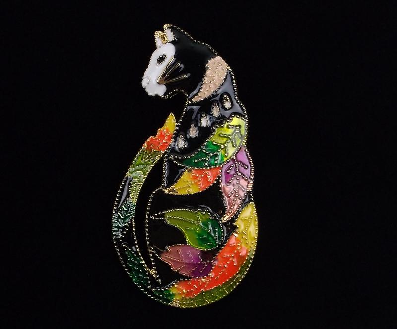 Mint Enameled Cat Brooch (1 of 2)