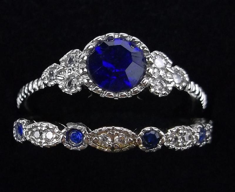 New Sterling Silver Blue Stone Ring Set Size 5.5 (1 of 2)
