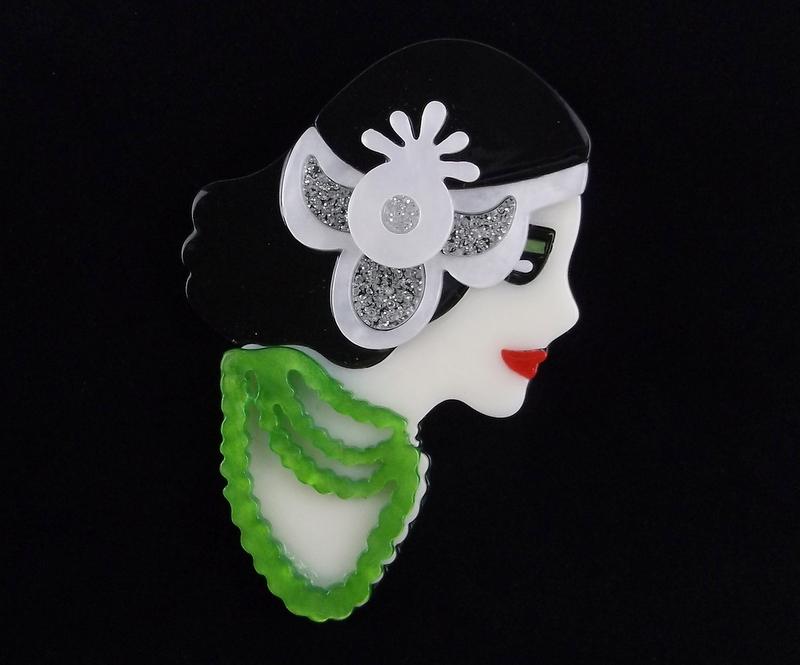 Mint Lucite Deco Style Flapper Girl Brooch 3D: Mint Condition, In Like New Condition, Perfect