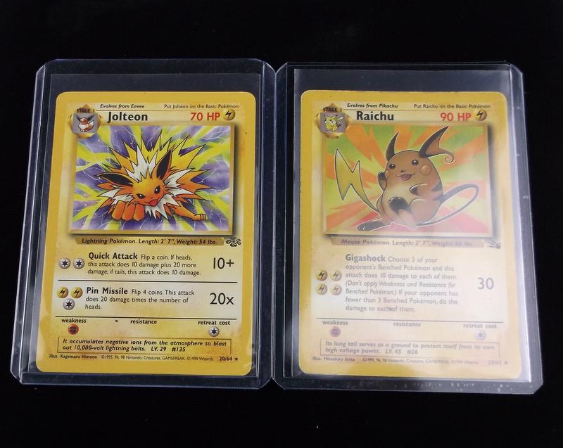 Vintage 1999 Pokemon Jolteon Raichu Rare Card Lot: A Vintage Pokemon Original Card in Top Loader and penny sleeve