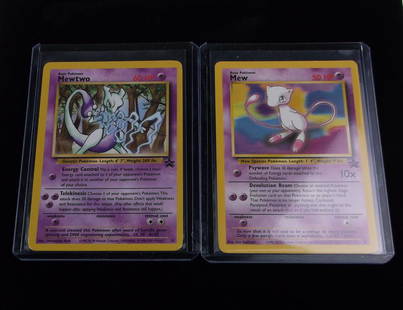 Vintage 2000 Pokemon Mewtwo Mew Rare Promo Cards: A Vintage Pokemon Original Card in Top Loader and penny sleeve