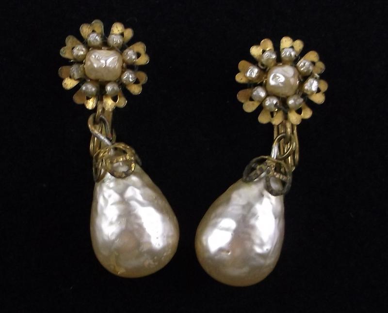 Vintage 1950s Miriam Haskell Drop Earrings: original vintage