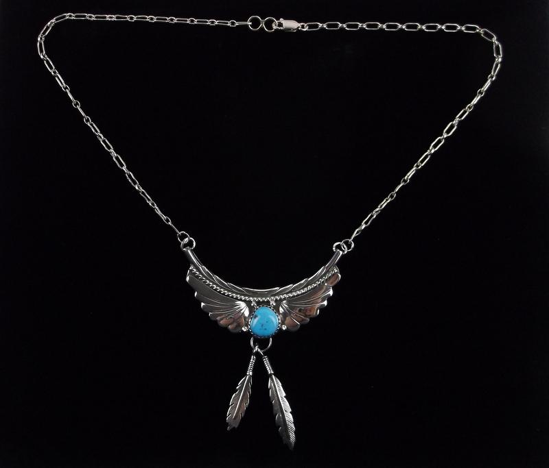 Mint Vint Navajo Sterling Silver Turquoise Necklace 16" (1 of 4)