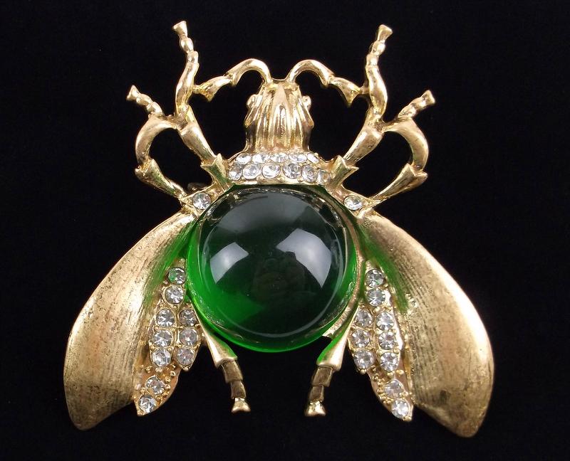 Huge Mint Enameled Rhinestone Bee Insect Brooch (1 of 2)