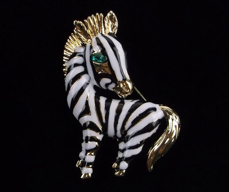 Mint Enameled Rhinestone Zebra Brooch: Mint Condition, In Like New Condition, Perfect