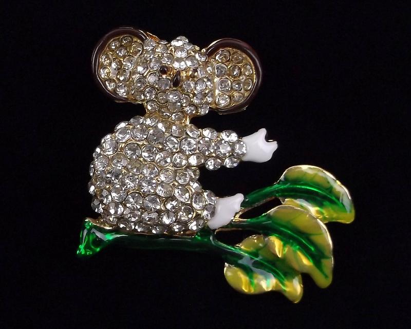 Mint Enameled Rhinestone Koala Bear Brooch (1 of 2)