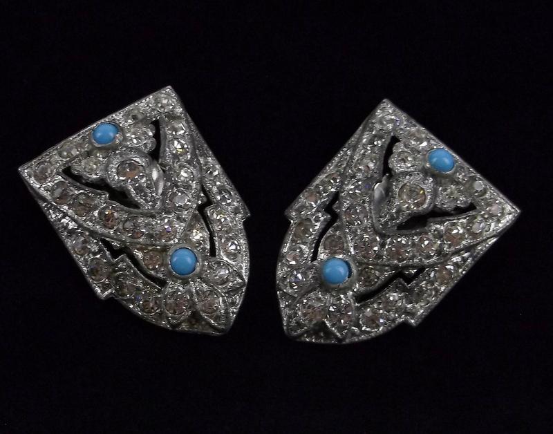 Stunning Vint 1920s Art Deco Rhinestone Clip Brooch Set (1 of 2)
