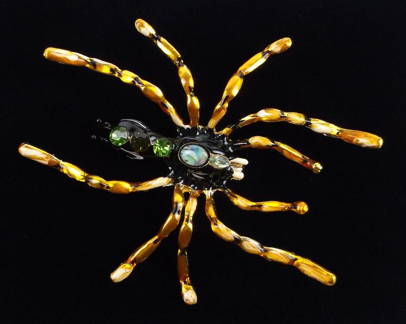Big Mint Enameled Rhinestone Tarantula Spider Brooch: Mint Condition, In Like New Condition, Perfect