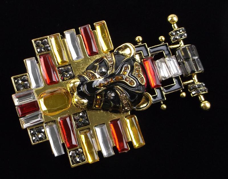 Huge Mint Enameled Rhinestone Leopard Brooch Deco (1 of 3)