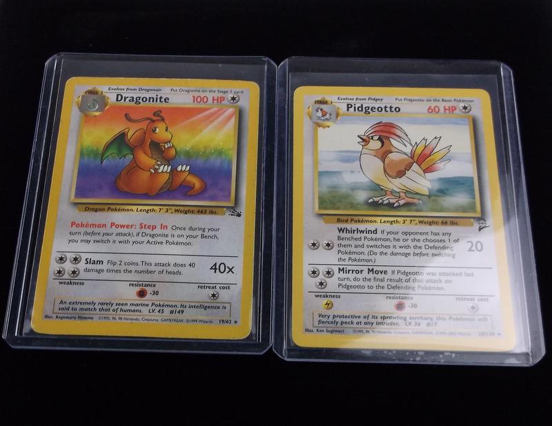 Vintage 1999-00 Pokemon Dragonite Pidgeotto Rares: A Vintage Pokemon Original Card in Top Loader and penny sleeve