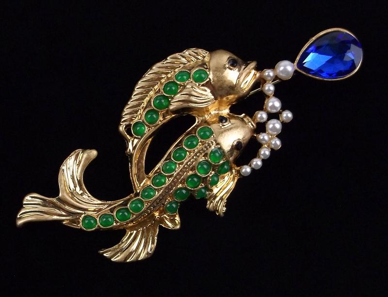Mint Enameled Rhinestone Koi Fish Brooch (1 of 3)