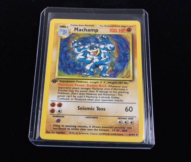 Vintage 1999 Pokemon Machamp Rare Holo 1st Ed: A Vintage Pokemon Original Card in Top Loader and penny sleeve