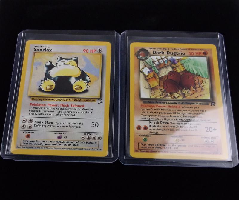 Vintage 2000 Pokemon Snorlax Dugtrio Rares Lot: A Vintage Pokemon Original Card in Top Loader and penny sleeve