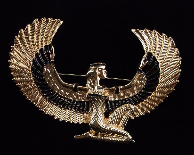 Big Mint Enameled Isis Egyptian Winged Brooch (1 of 2)