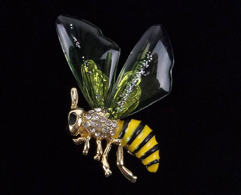Mint Enameled Rhinestone Lucite Bee Insect Brooch: Mint Condition, In Like New Condition, Perfect