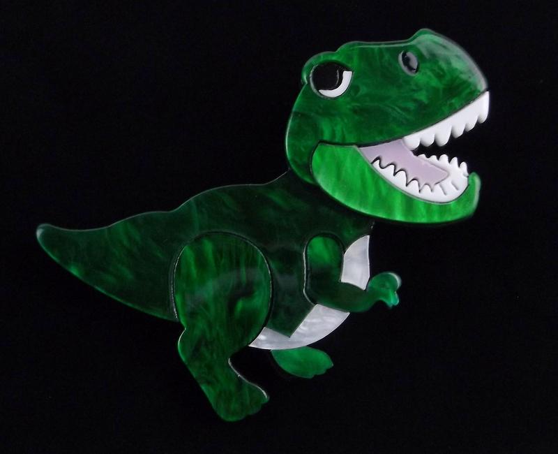 Mint Lucite T-Rex Dinosaur Brooch 3D (1 of 3)