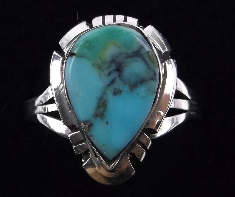 Navajo Calvin Spencer Sterling Silver Turquoise Ring 8.5 (1 of 2)
