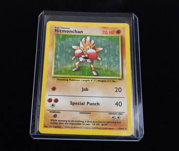 Vintage 1999 Pokemon Hitmonchan Rare Holo Card: A Vintage Pokemon Original Card in Top Loader and penny sleeve