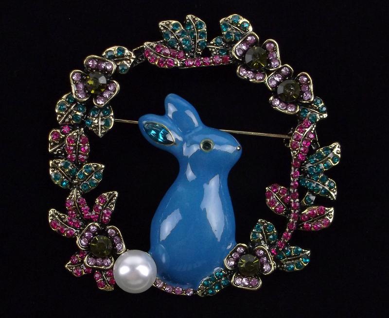 Big Mint Enameled Rhinestone Rabbit Brooch (1 of 2)