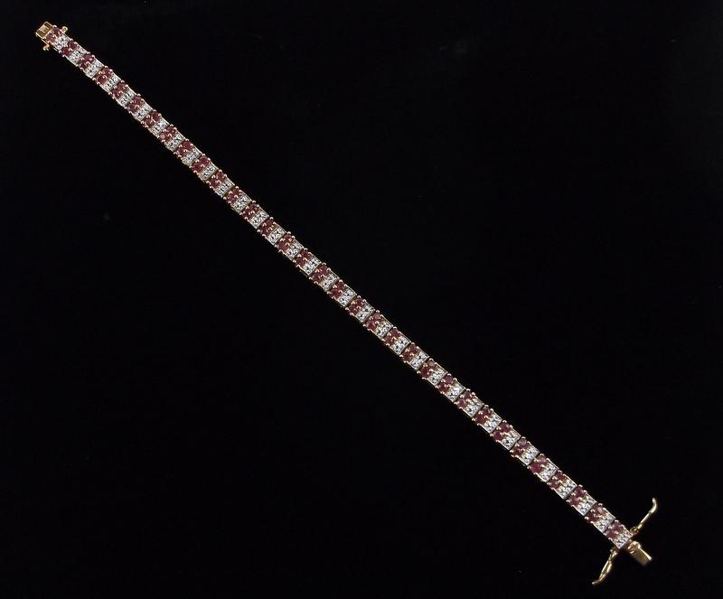 New Gold Over Sterling Ruby Diamond Tennis Bracelet 7.25" (1 of 4)