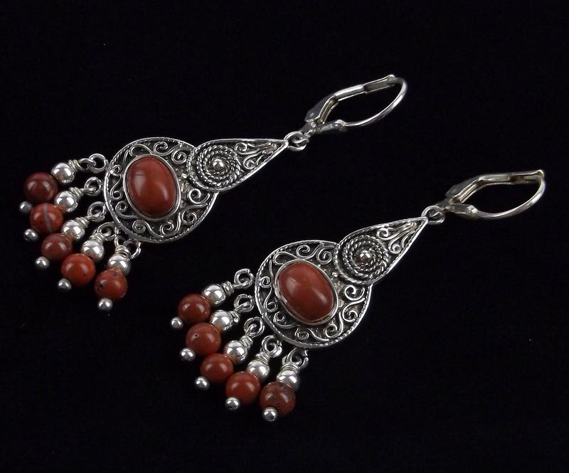 Mint Vintage Bali Sterling Silver Red Jasper Earrings: Guaranteed Solid 925 Sterling Silver, in Excellent Condition