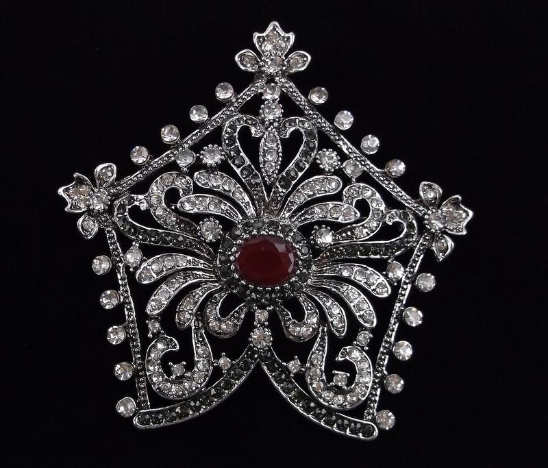Big Mint Enameled Rhinestone Ornate Brooch (1 of 2)