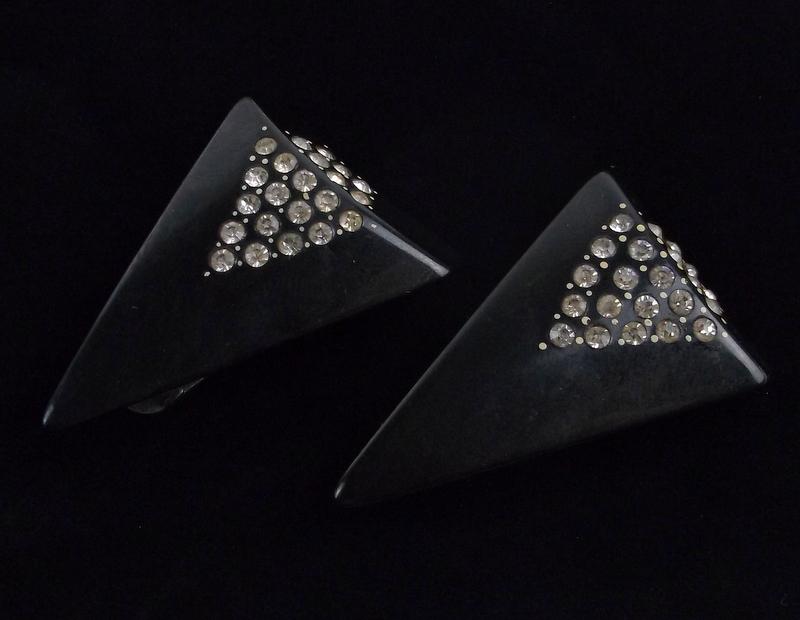 Mint Vintage 1950s Bakelite Rhinestone Clip Brooch Set: Mint Condition, In Like New Condition, Perfect