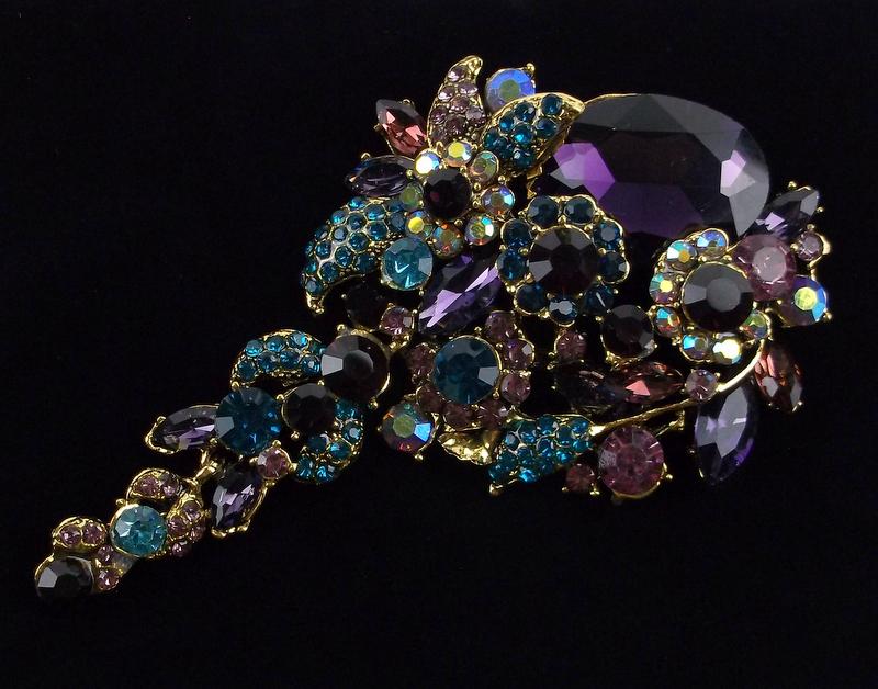 Big Mint Dazzling Enameled Rhinestone Drop Brooch (1 of 2)
