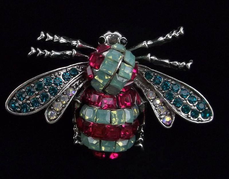 Mint Enameled Rhinestone Bee Insect Brooch (1 of 2)