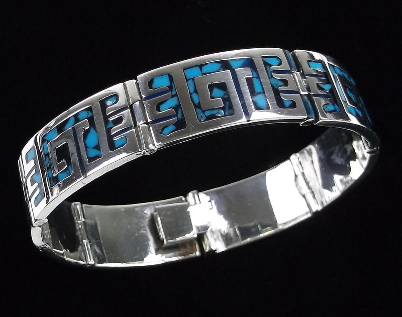 Mint Vint HEAVY Taxco Sterling Turquoise Bracelet 7.5" (1 of 7)