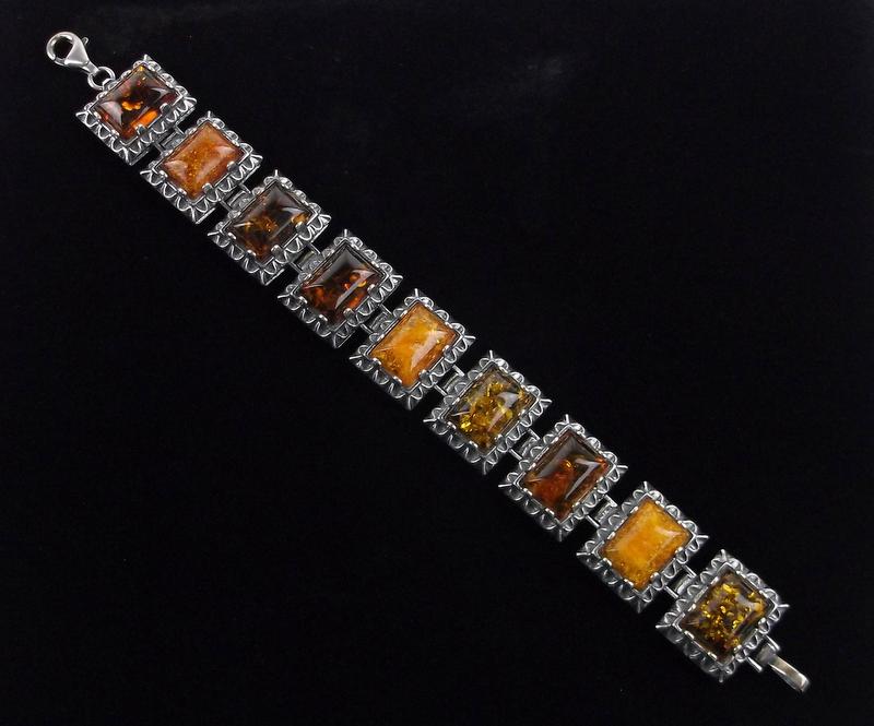 Mint Heavy Sterling Silver Genuine Amber Bracelet 7.5" (1 of 4)