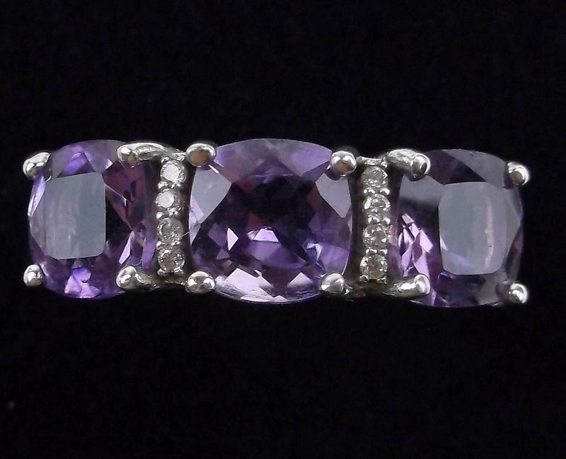 Mint Vintage Sterling Silver 3ct Amethyst Ring 8 (1 of 2)