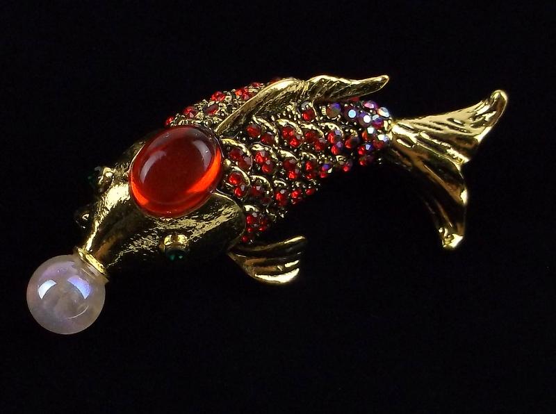 Mint Enameled Jelly Belly Rhinestone Koi Fish Brooch (1 of 3)