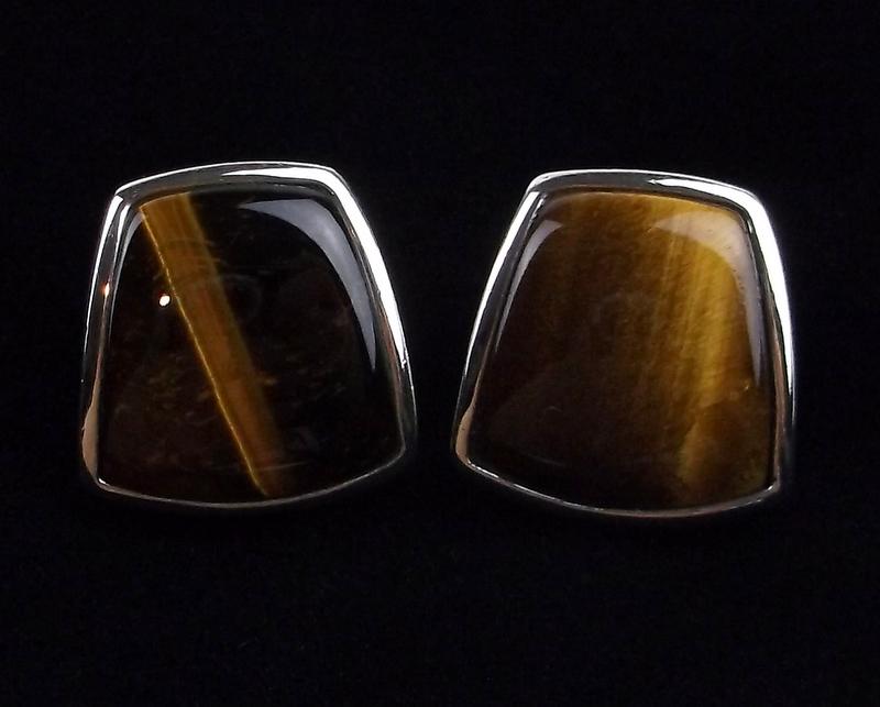 Mint Thick Sterling Silver Tigers Eye Earrings (1 of 3)
