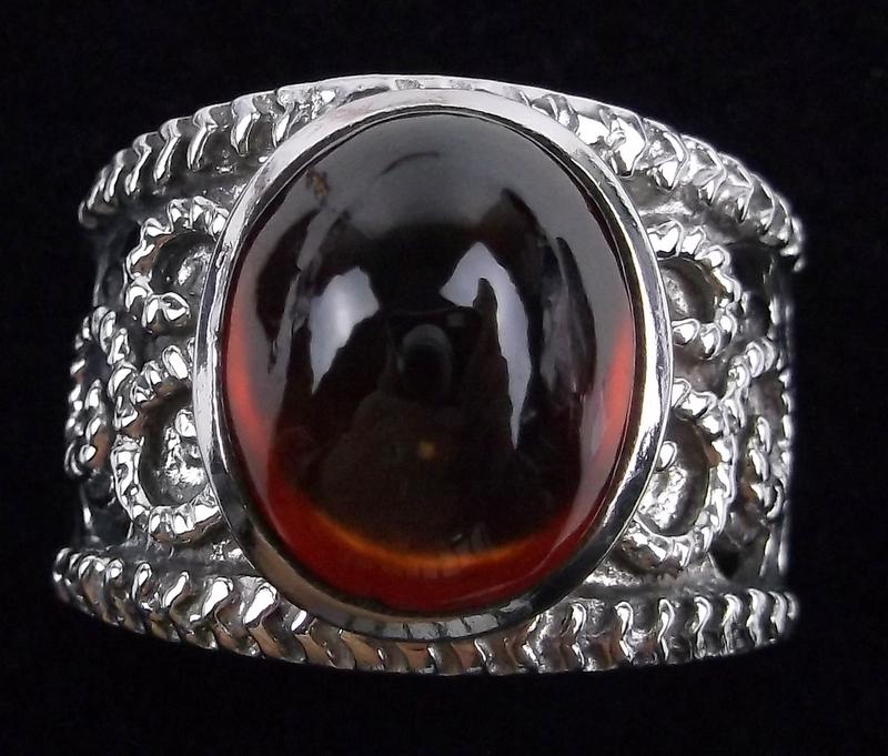 Mint Vintage Heavy Sterling Silver Red Amber Ring 9 (1 of 4)