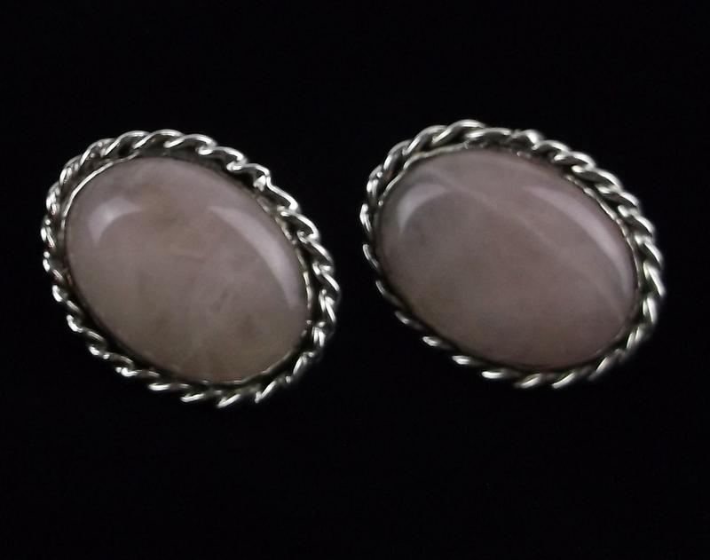 Vintage Navajo Lou Booth Sterling Rose Quartz Earrings: handmade Genuine Navajo Sterling Silver in Excellent Condition