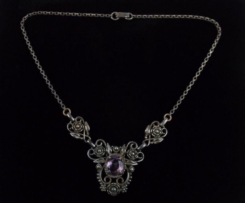 Stunning Vint 1910s 6ct Amethyst Necklace 15" Ornate (1 of 4)