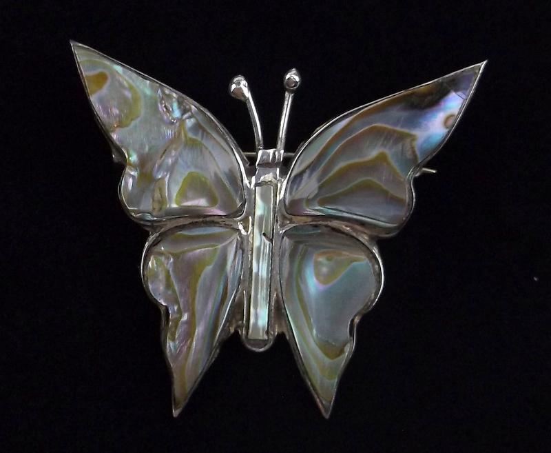 Mint 1960s Taxco Sterling Abalone Butterfly Brooch (1 of 3)