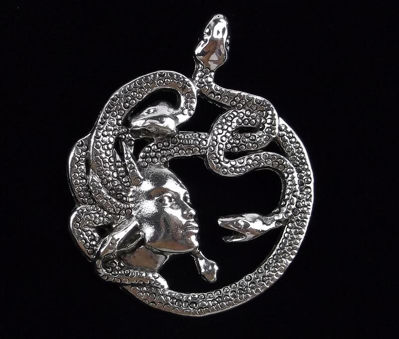 Mint Enameled Medusa Snake Brooch (1 of 2)