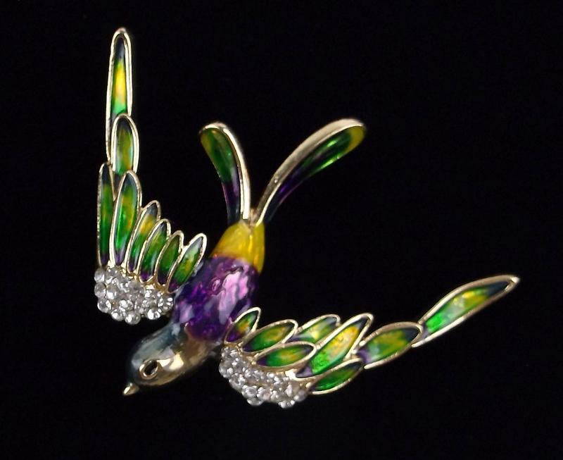 Mint Enameled Rhinestone Swallow Bird Brooch (1 of 2)