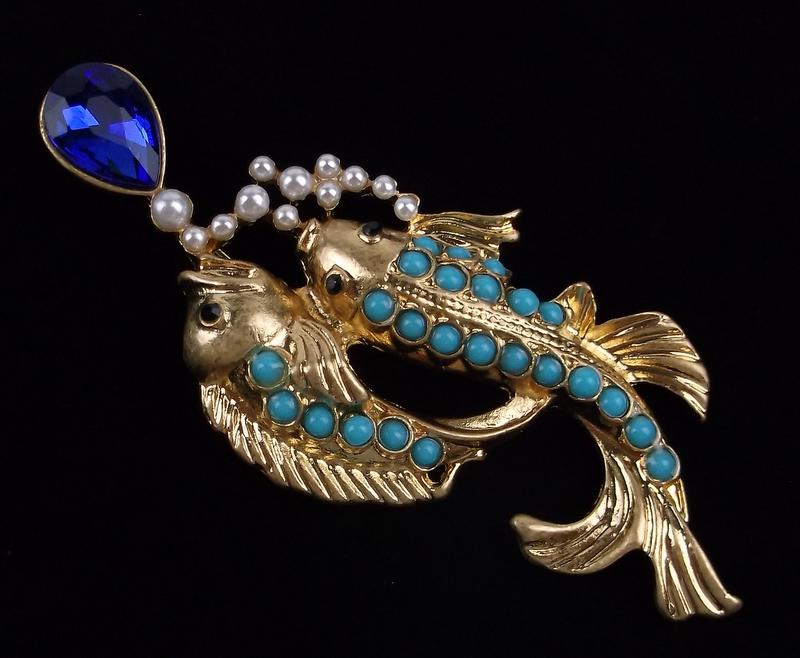 Mint Enameled Rhinestone Koi Fish Brooch (1 of 2)