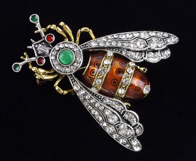 Big Mint Enameled Rhinestone Bee Insect Brooch (1 of 2)