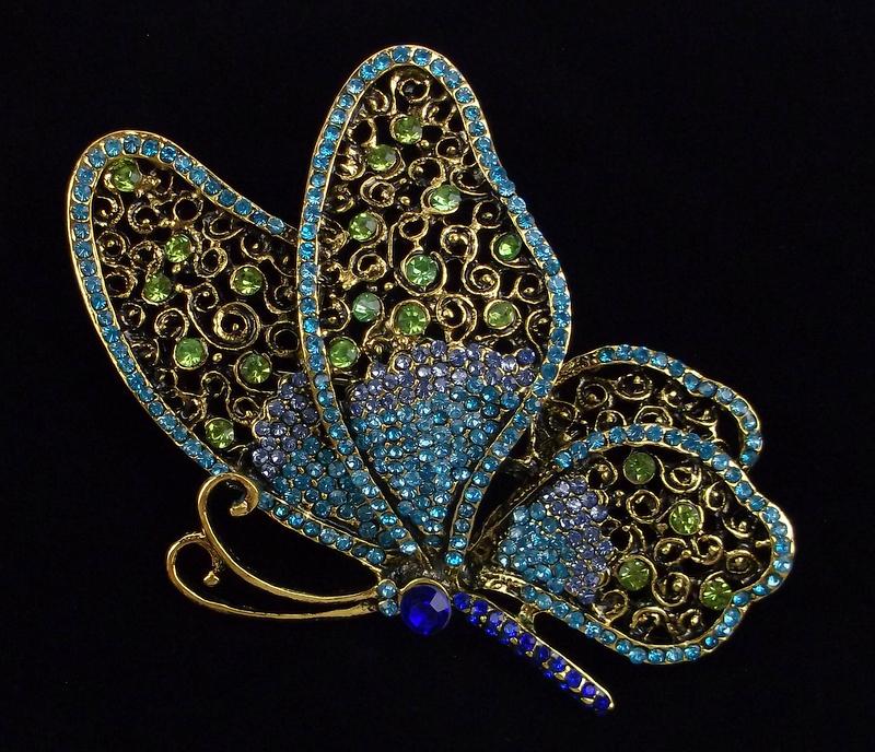 Big Mint Enameled Rhinestone Butterfly Brooch (1 of 2)