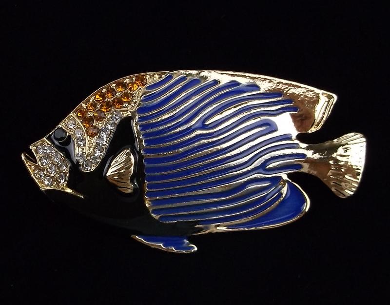 Mint Enameled Rhinestone Fish Brooch (1 of 2)