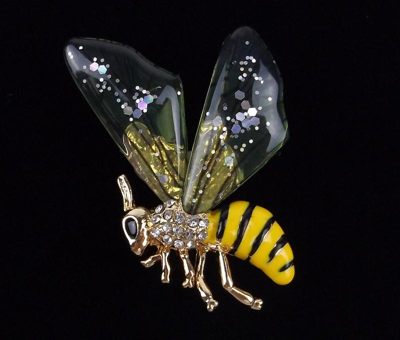 Mint Enameled Rhinestone Lucite Bee Insect Brooch: Mint Condition, In Like New Condition, Perfect